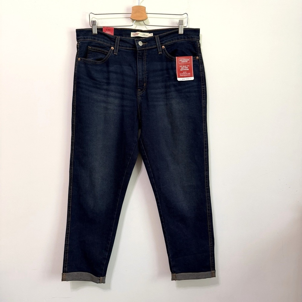 Levi Strauss Vintage Midrise Boyfriend Jeans 12 Dark Wash Crop Cuff 35x26 NEW